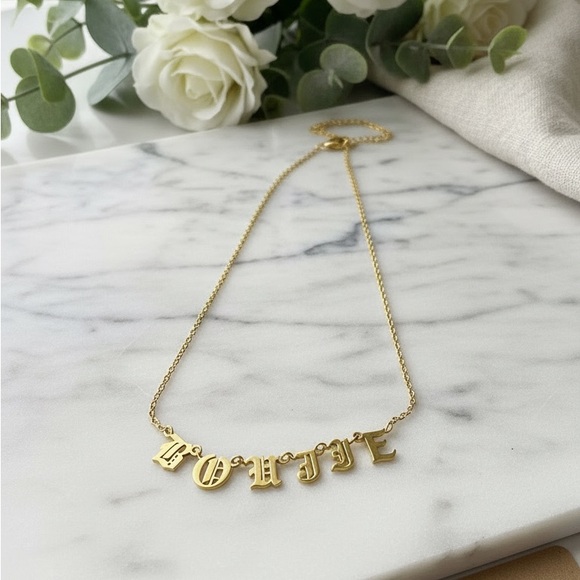 ✨ BOUJIE ✨ Gold Old English Letter Statement Necklace | Gothic Y2K Style - Picture 2 of 3